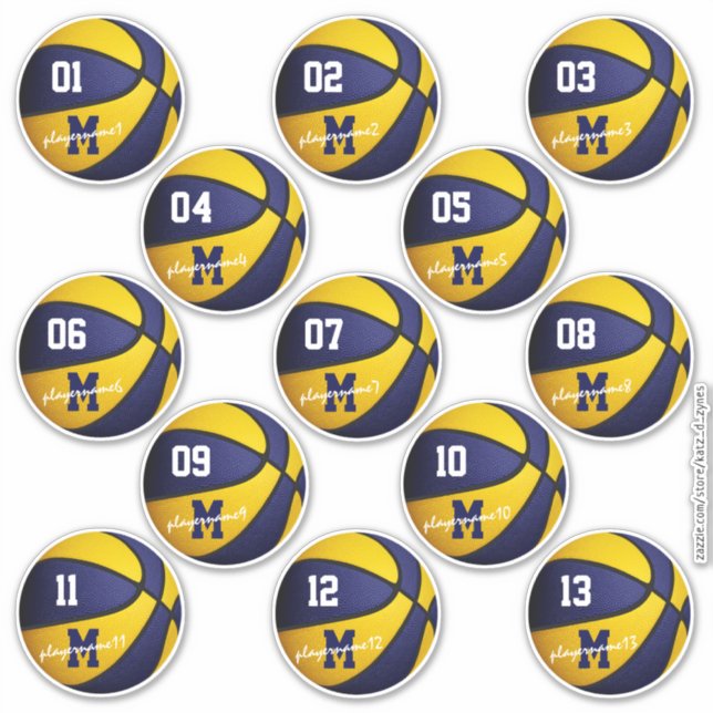 blue gold basketball custom 13 players names (Front)