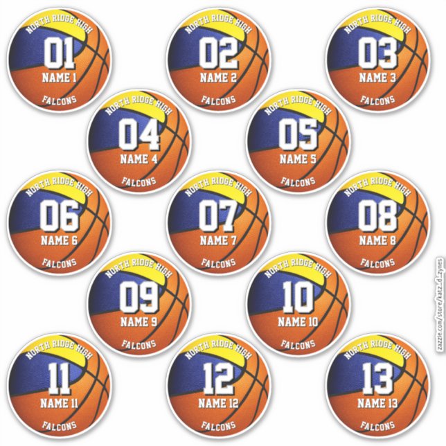 blue gold basketball team colours 13 players names (Front)