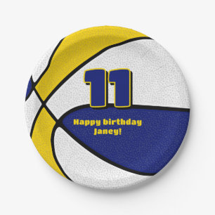 blue gold basketball team colours sports party paper plate