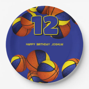 blue gold basketballs boys girls sports party paper plate