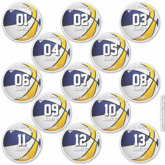 blue gold basketballs custom 13 players names (Front)