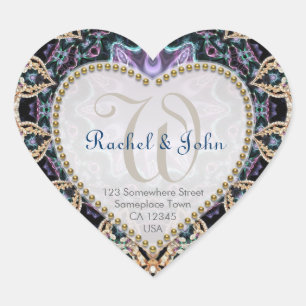 Blue Gold Batik Love Monogram Wedding Stickers