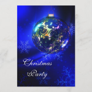 Blue & Gold Bauble & Snowflakes Christmas Party Invitation