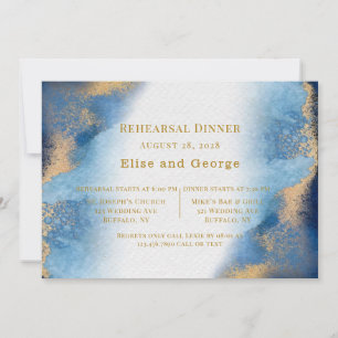 Blue Gold Beach Agate Geometric Rehearsal Dinner Invitation