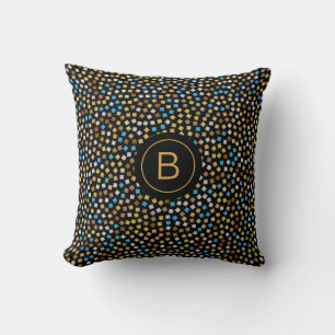 Blue Gold Beige Grey Stipples Initial Customised Cushion