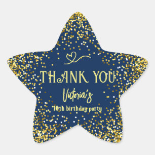 Blue Gold Birthday Party Thank You Star Sticker