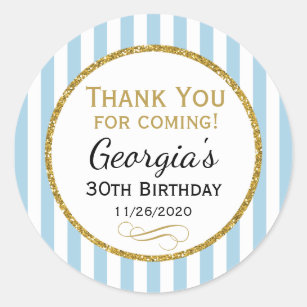 Blue Gold Birthday Thank You Coming Favour Tags