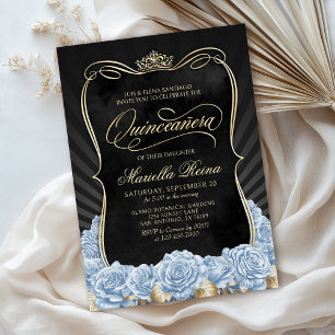 Blue Gold Black Quinceañera Invitation