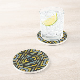 Blue Gold Black Tire Tread Pattern Coaster