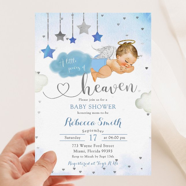 Blue Gold Blonde Baby Angel Baby Shower Invitation (Creator Uploaded)