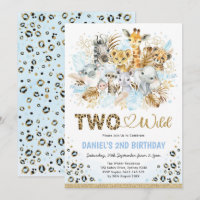 Blue Gold Boho Jungle Safari Two Wild 2nd Birthday