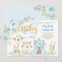 Blue Gold Boho Woodland Forest Boy Baby Shower