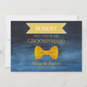 Blue & Gold Bow Will you be my Groomsman? Invitation