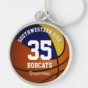 blue gold boy girl basketball jersey number key ring