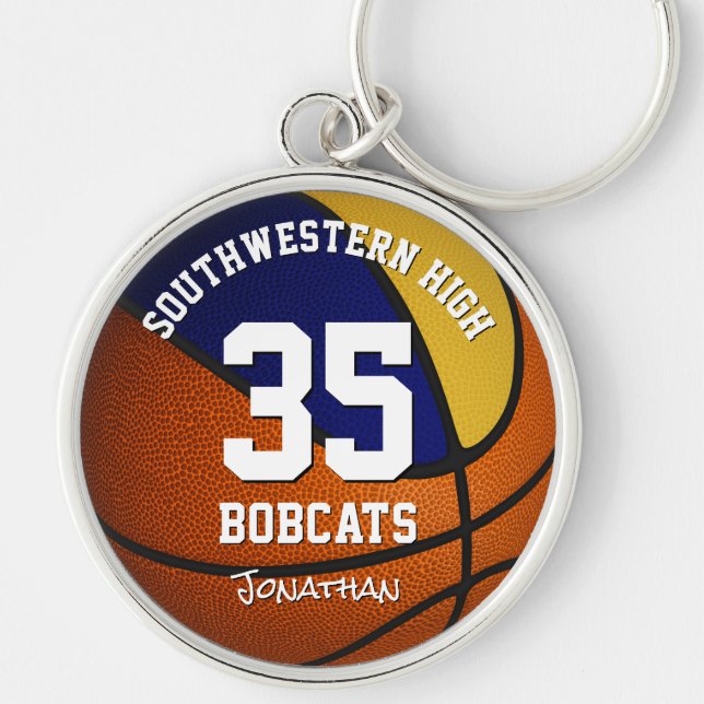 blue gold boy girl basketball jersey number key ring (Front)