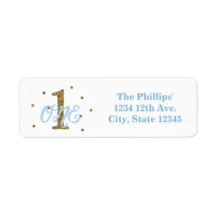 Blue & Gold Boys ONE 1st Birthday Party Invitation