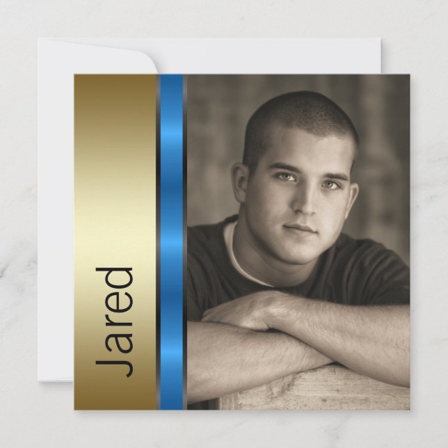 Blue Gold Boys Photo Graduation Announcements (Front)