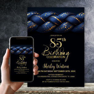 Blue Gold Braid 85th Birthday Party Invitation
