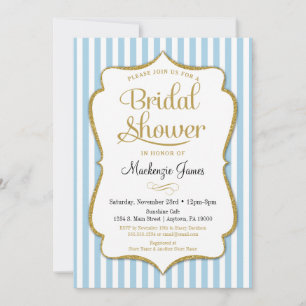 Blue Gold Bridal Shower Invitation Pastel Blue