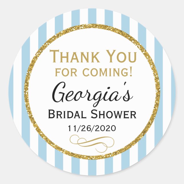 Blue Gold Bridal Shower Thank You Coming Favour Ta Classic Round Sticker (Front)