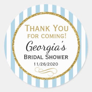 Blue Gold Bridal Shower Thank You Coming Favour Ta Classic Round Sticker