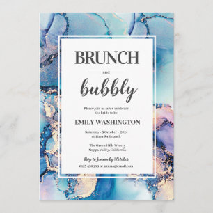 Blue gold Brunch & Bubbly Bridal Shower Invitation