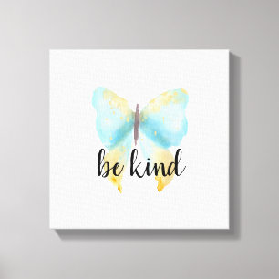 Blue Gold Butterfly inspirational quote be kind Canvas Print
