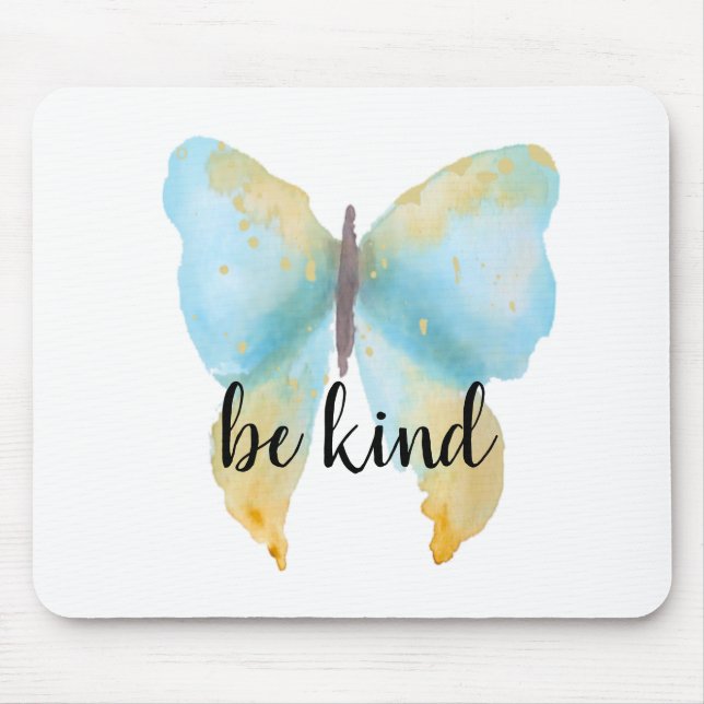 Blue Gold Butterfly inspirational quote be kind Mouse Mat (Front)