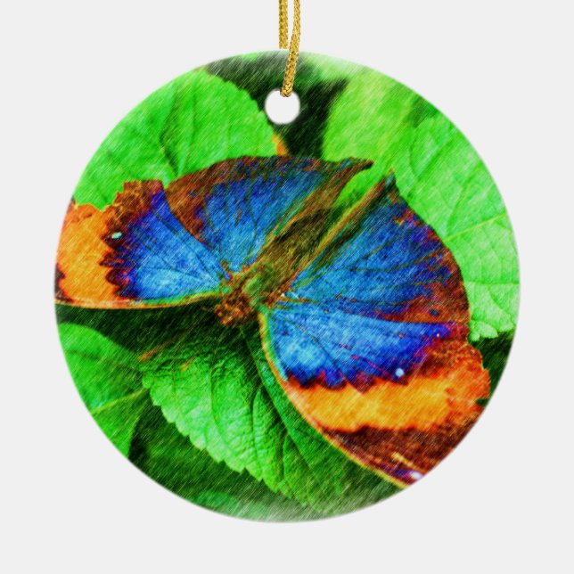 Blue Gold Butterfly Nature Ornament (Front)