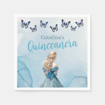 Blue Gold Butterfly Princess Quinceañera
