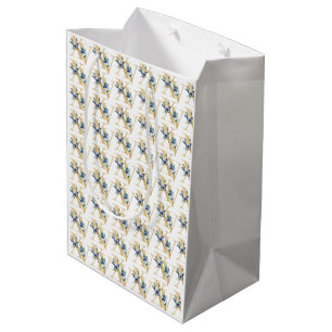Blue Gold Butterfly Quinceañera Wrapping Paper Medium Gift Bag