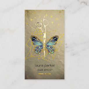 Blue Gold Butterfly Scissor Hair Stylist Salon Business Card