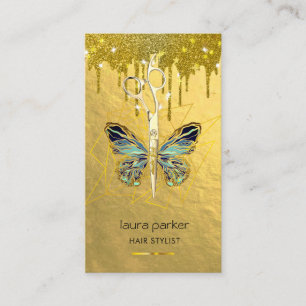 Blue Gold Butterfly Scissors Hair Stylist Salon  Business Card