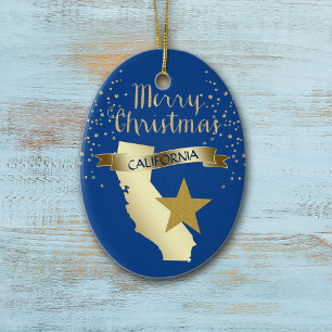 Blue Gold California Star Ceramic Tree Decoration