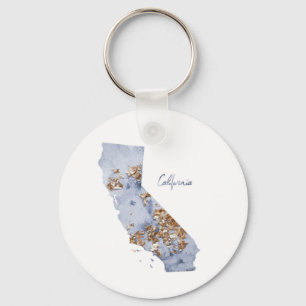 Blue & Gold California State Map Key Ring