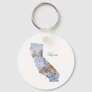 Blue & Gold California State Map Key Ring