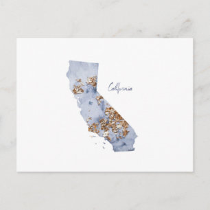Blue & Gold California State Map Postcard