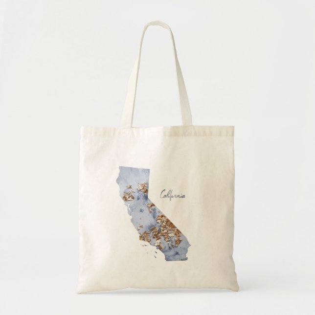 Blue & Gold California State Map Tote Bag (Front)