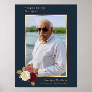 Blue Gold Celebration of Life Photo Funeral Sign