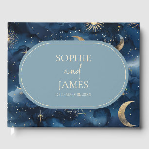 Blue Gold Celestial Elegant Starry Sky Wedding Guest Book