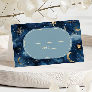 Blue Gold Celestial Elegant Starry Sky Wedding Place Card