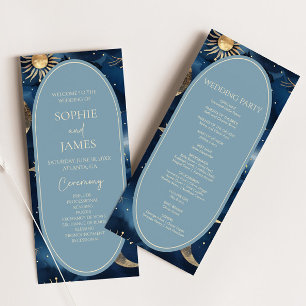 Blue Gold Celestial Elegant Starry Sky Wedding Programme