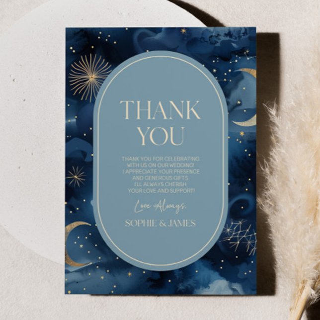 Blue Gold Celestial Elegant Starry Sky Wedding Thank You Card (Creator Uploaded)