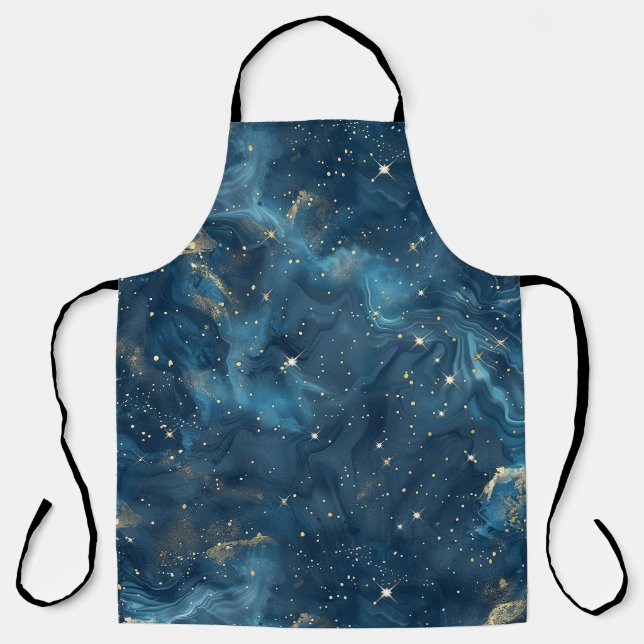 Blue Gold Celestial Galaxy Nebula Stars Apron (Front)
