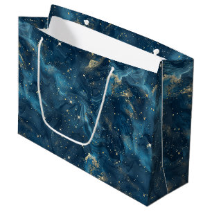 Blue Gold Celestial Galaxy Nebula Stars Large Gift Bag