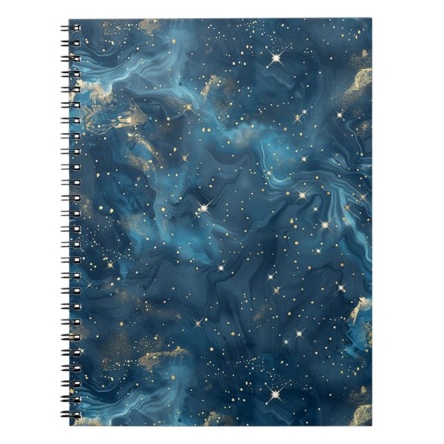 Blue Gold Celestial Galaxy Nebula Stars Notebook (Front)