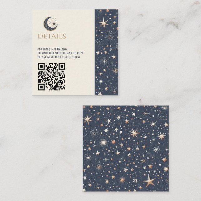 Blue & Gold Celestial QR Code Enclosure Card (Front/Back)