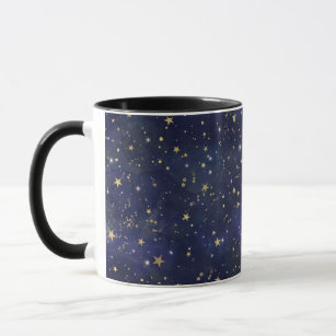 Blue & Gold Celestial Stars Whimsical Watercolor Mug