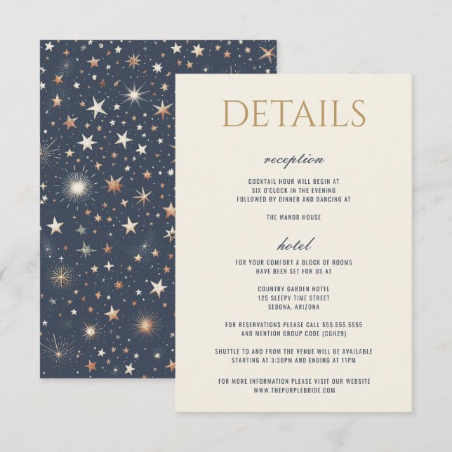 Blue & Gold Celestial Wedding Enclosure Card (Front/Back)