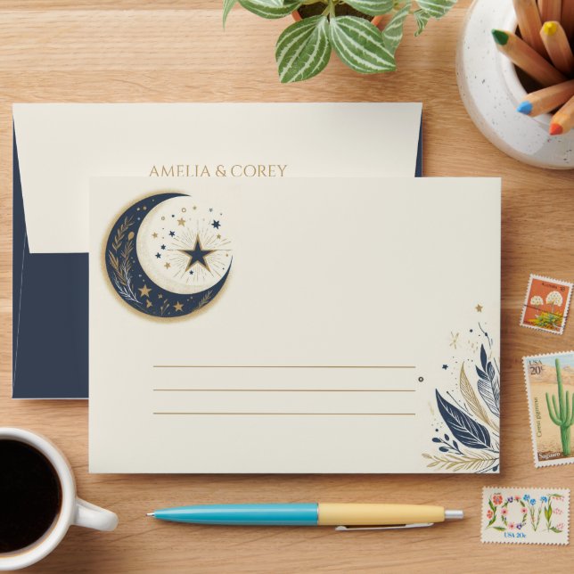 Blue & Gold Celestial Wedding Envelope (Desk)